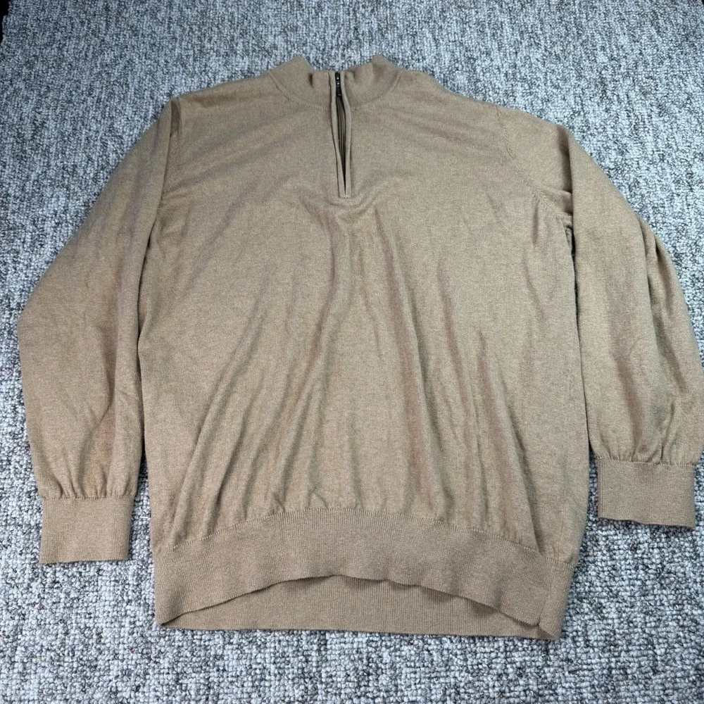 LL Bean Sweater Mens XL Pullover Cotton Cashmere Regular 1/4 Zip Beige Preppy